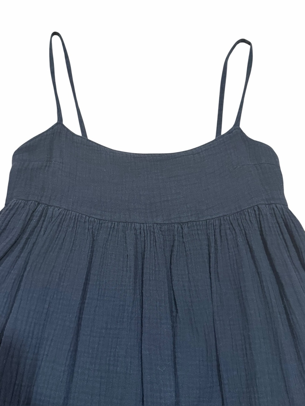 Black Cotton Gauze Midi Dress Spaghetti Strap Flowy Boho Cottagecore M - Picture 5 of 7